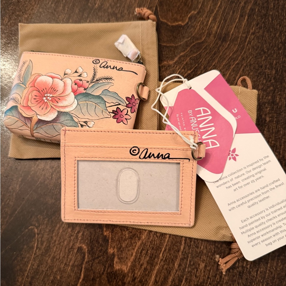 Anna Floral Card Holder and Pouch - Peach and Tan